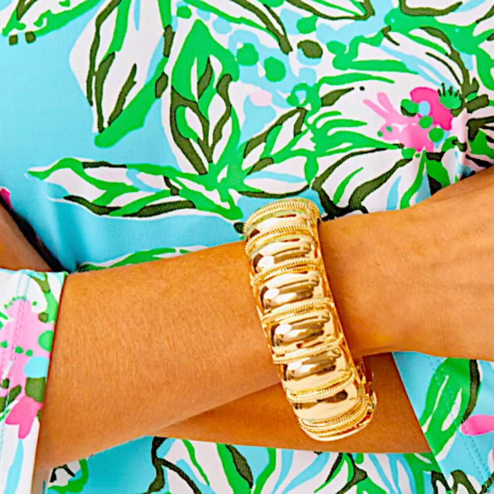 Lilly Pulitzer Bright Delight GOLD Hinged Statement Bracelet MSRP $68. NIP, NWT